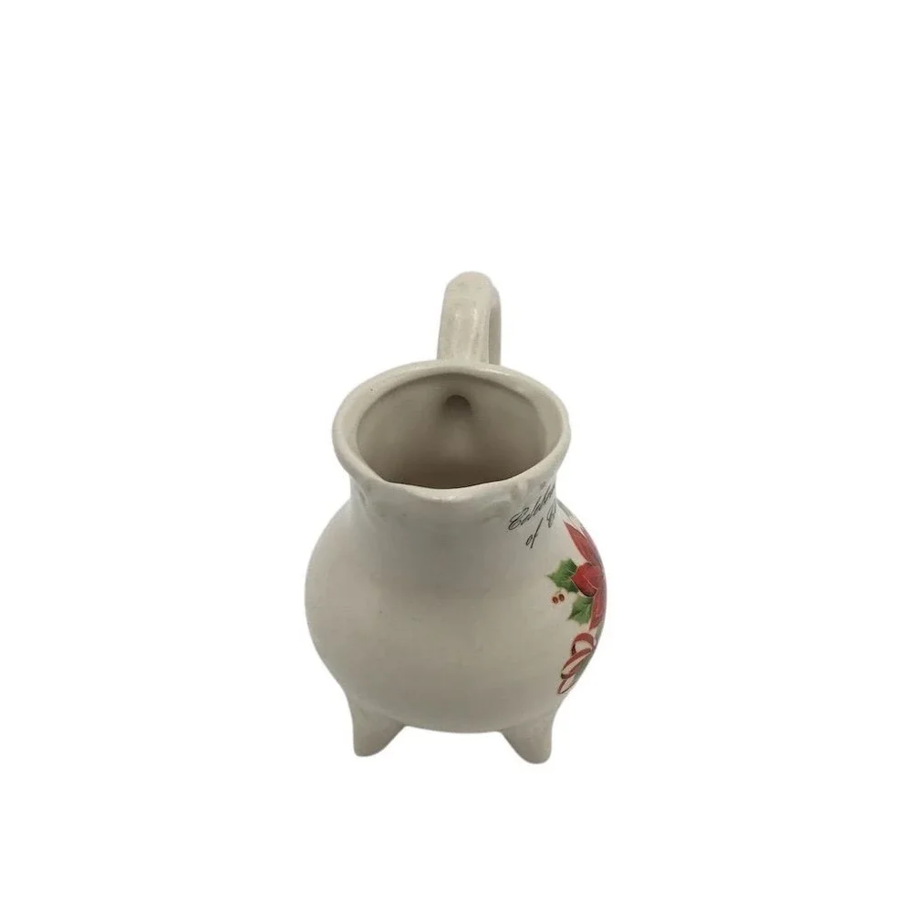 Vintage Christmas Poinsettia Ceramic Pitcher Vase Holiday‎ Decor